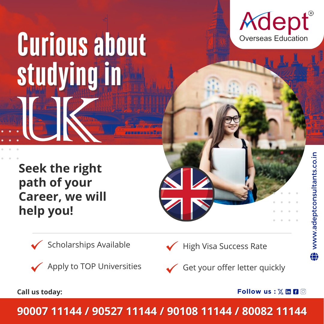 Curious about studying in UK.

Seek the right path of your Career, we will help you!

Scholarships Available
Apply to TOP Universities
High Visa Success Rate
Get your offer letter quickly

#Adeptoverseaseducation #StudentVisa #TopUniversities #australia #uk #usa #ireland