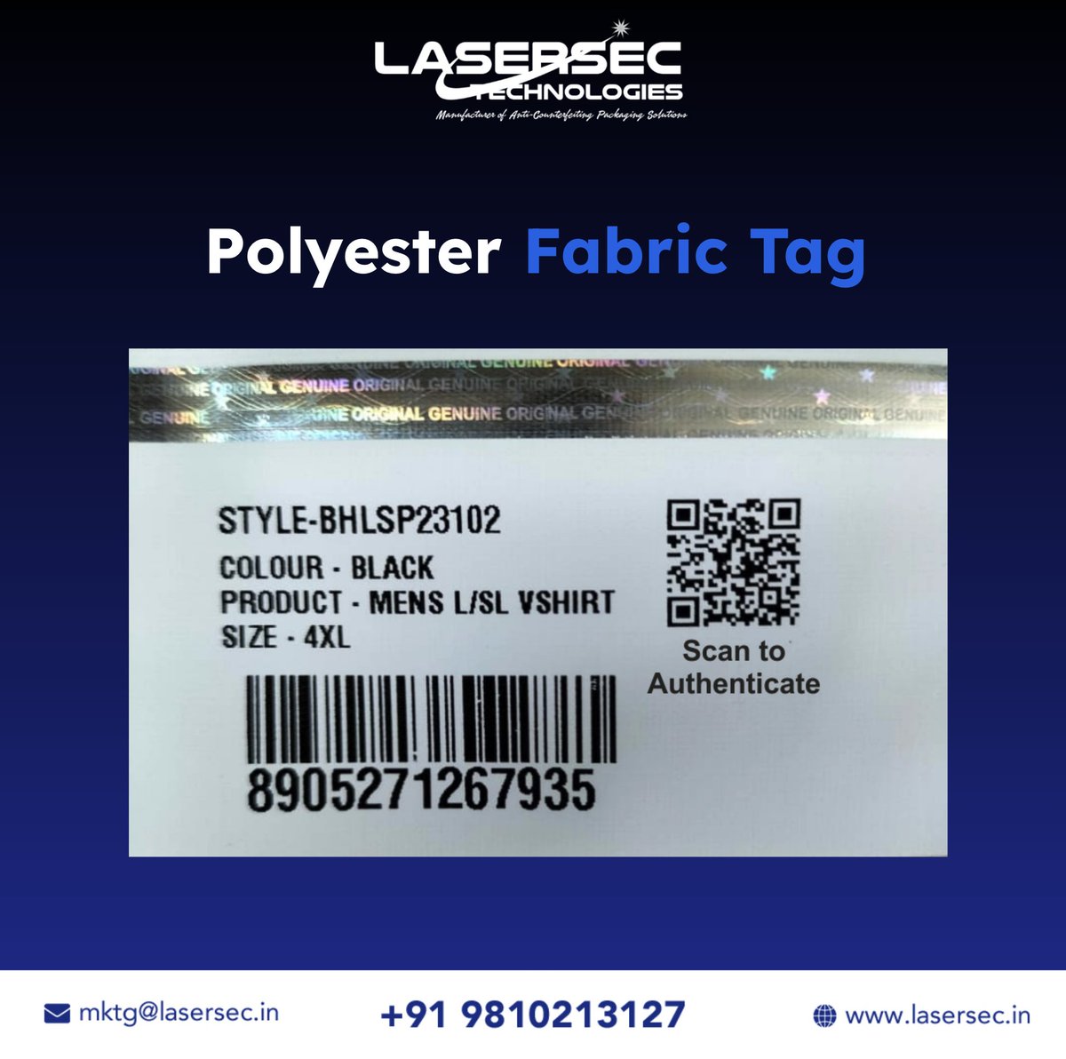 ❇️ Dive into apparel innovation! Explore the polyester fabric tag reshaping garment labeling & authenticity. 

Discover benefits for consumers & manufacturers

Read More -----> bit.ly/Apparel_Counte… 
.
.
#Lasersec #packaging #productpackaging #anticounterfeit