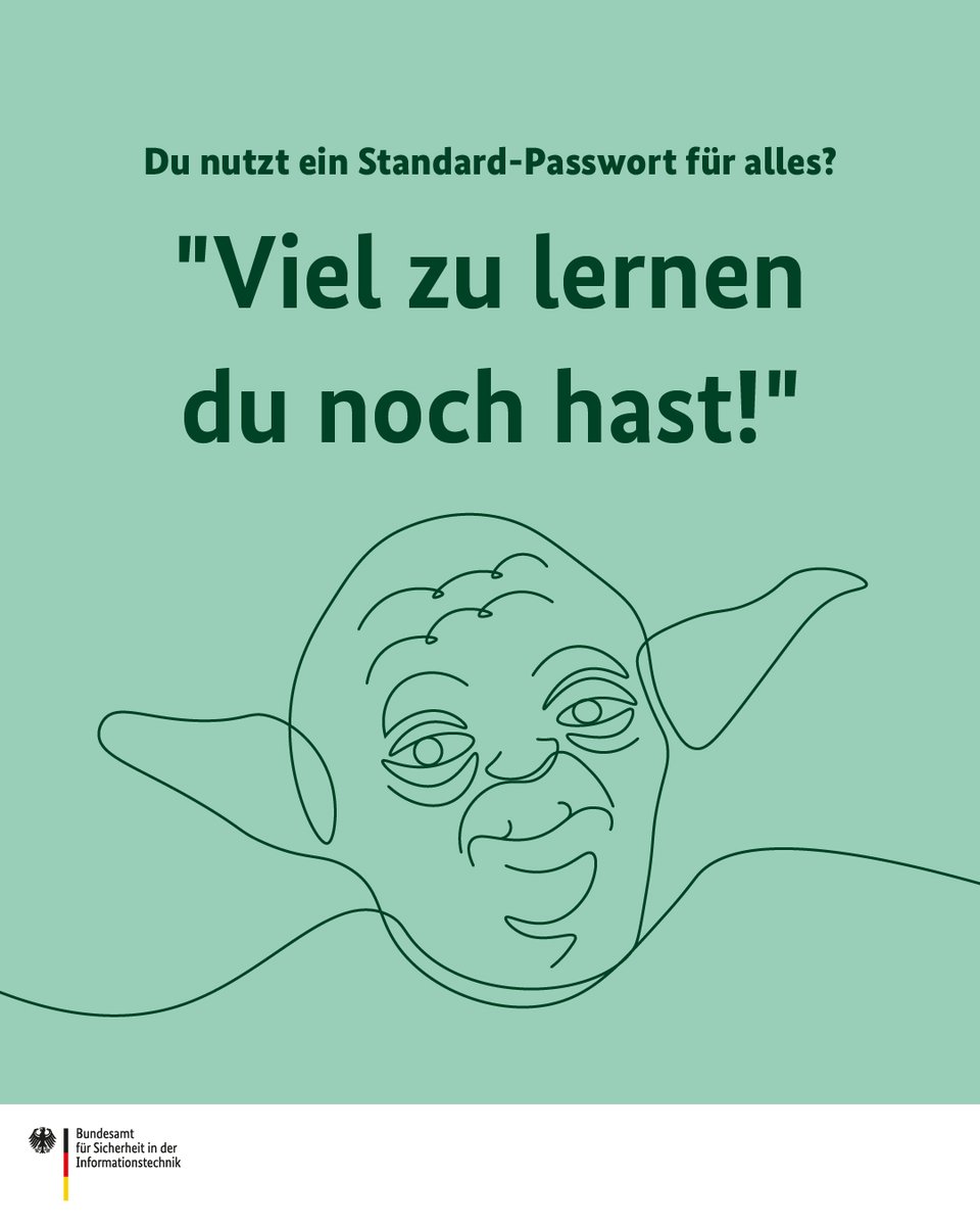 Nicht nur am heutigen Star-Wars-Tag gilt: Verwendet starke, einzigartige Passwörter und einen zweiten Faktor oder alternativ Passkeys. Mehr dazu findet ihr hier: bsi.bund.de/dok/1107468 Möge die Cybersicherheit mit euch sein! 🔫🤖 #MayTheFourth #DeutschlandDigitalSicherBSI