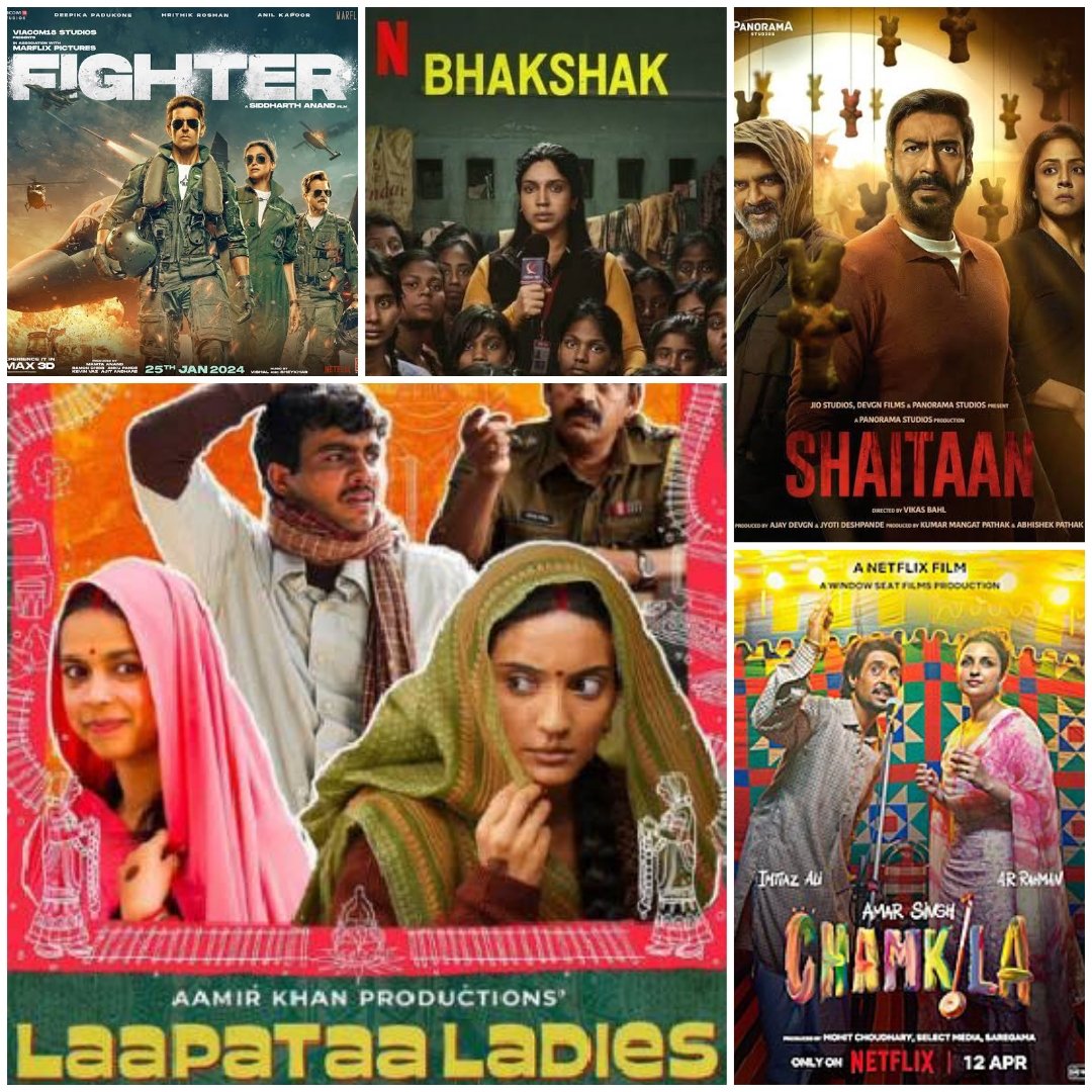 Top 5 movies of 2024 till now.

#Fighter 
#LaapataaLadies 
#Shaitaan
#Bhakshak
#AmarSinghChamkila