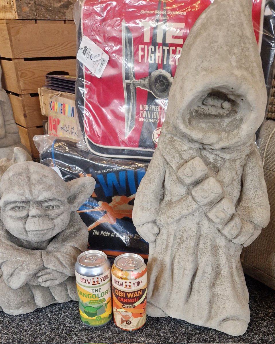 Int galaxy far far away (North Yorkshire)....Master Yoda accompanied by Jawa av been busy tekkin care of t'galaxy (shop) mekkin sure that items are in stock ready for you t'buy..... thealchemistscottage.com
May the 4th Be With You 
#StarWarsDay #brewyork #jawa #yoda