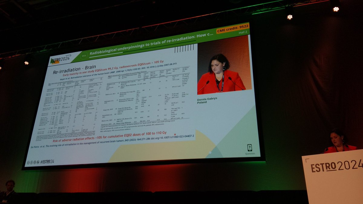 It's nice to see a review on brain reirradiation done by Dr De Pietro  - one of my resident at @SapienzaRoma -  mentioned by the speaker Dr Gabrys at @ESTRO_RT @EORTC session in #GLASGOW 2024