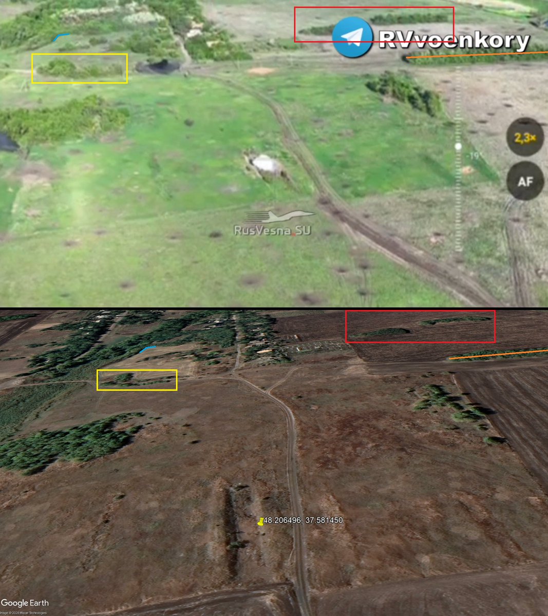 Abandoned Ukrainian Abrams tank was hit near Novopokrovs'ke 48.206496, 37.581450 Novopokrovs'ke, Donetsk Oblast, Ukraine @GeoConfirmed @lost_warinua Source: (1/2) t.me/RVvoenkor/67371