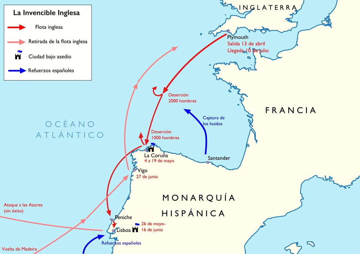 🇬🇧💥🇪🇸 | #TalDíaComoHoy de 1589: en España, el corsario inglés Francis Drake comienza su ataque contra La Coruña, al mando de la Invencible Inglesa, la gigantesca armada -mayor que la Invencible española- que la reina Isabel I de Inglaterra envió a España tras el fracaso de…