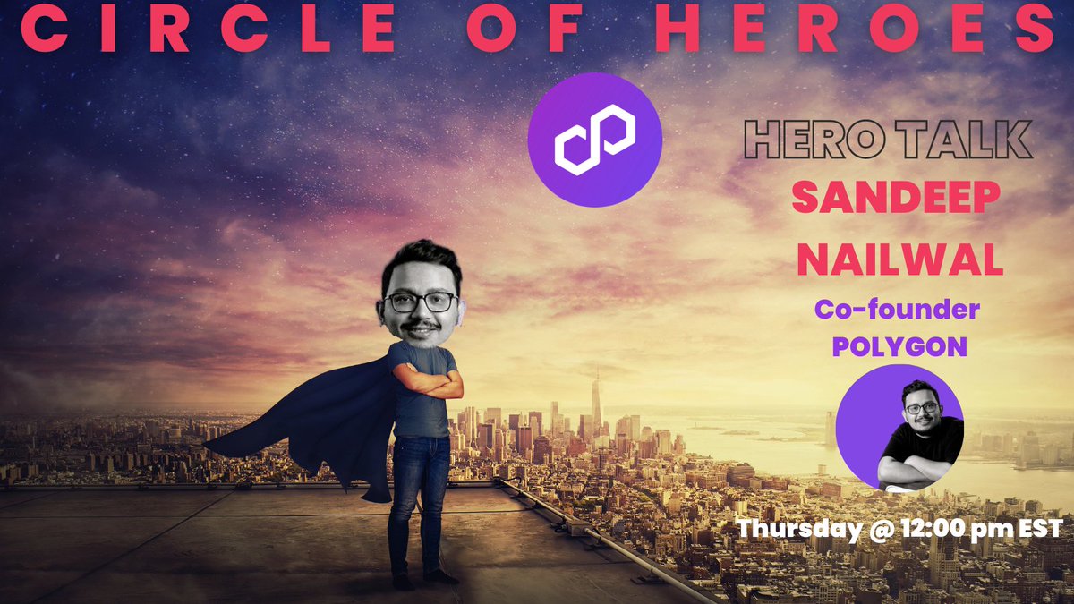 ⭕️ CIRCLE OF HEROES MEETING ⭕️ We welcome @sandeepnailwal, co-founder of @0xPolygon, to deliver our HERO TALK this week at the CIRCLE OF HEROES meeting. 🗓️ Thursday at 12:00 pm EST (Notice the time change for this week's meeting.) 👿 GOONS ASSEMBLE! 📍 discord.gg/crewmunity