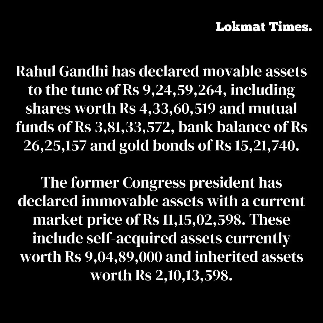 #Congress leader #Rahul_Gandhi, who filed his nomination for the Lok Sabha polls from #Raebareli on Friday, declared #assets of more than Rs 20 crore in his papers, including gold worth Rs 4.2 lakh, but said he does not own any residential apartment or #motorvehicle.