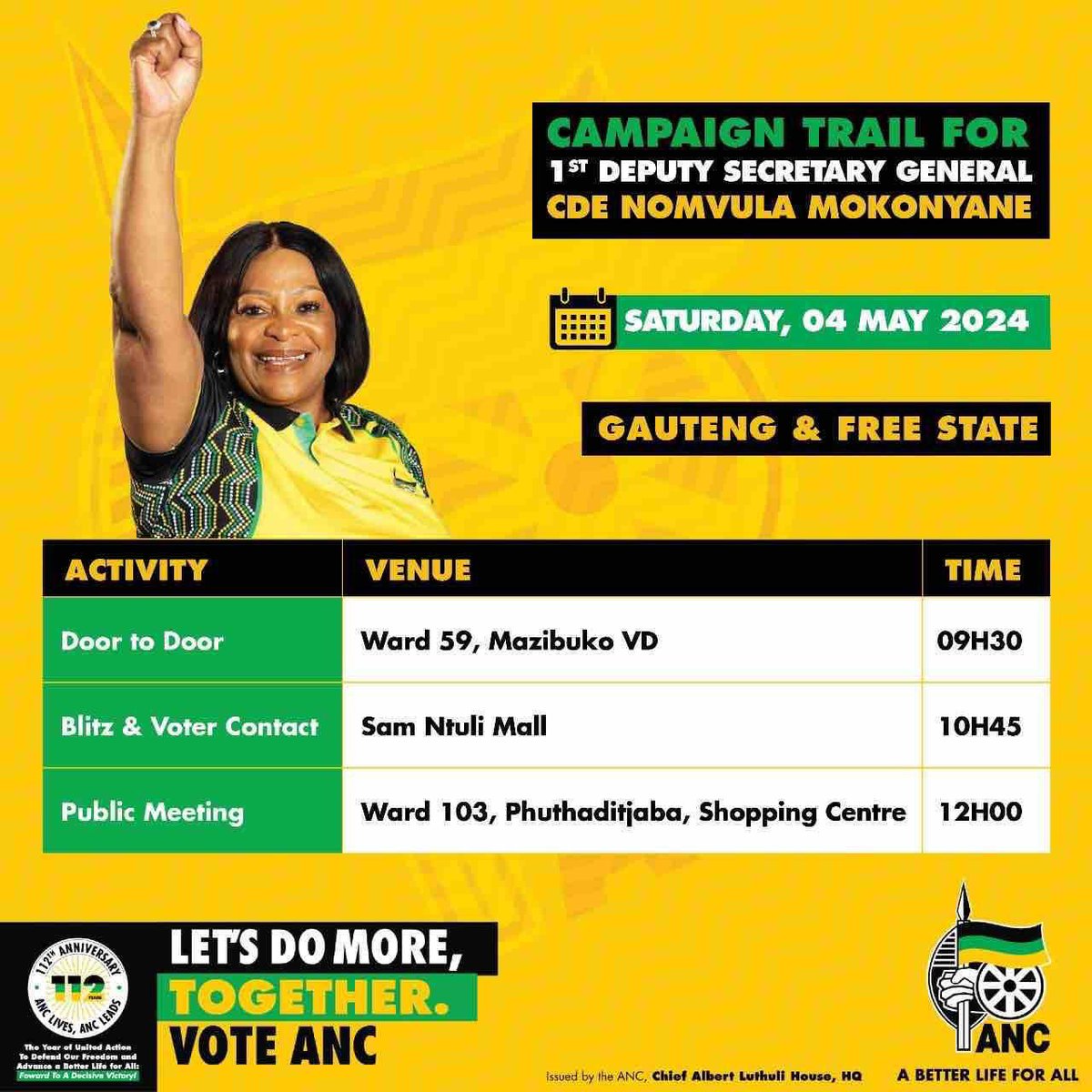 ANC 1st Deputy Secretary General,  Cde Nomvula Mokonyane leads a campaign trail in Gauteng & Free State.
#VoteANC2024 
#VoteANC 
#LetsDoMoreTogether 

#firstballotvoteanc 
#secondballotvoteanc 
#thirdballotvoteanc