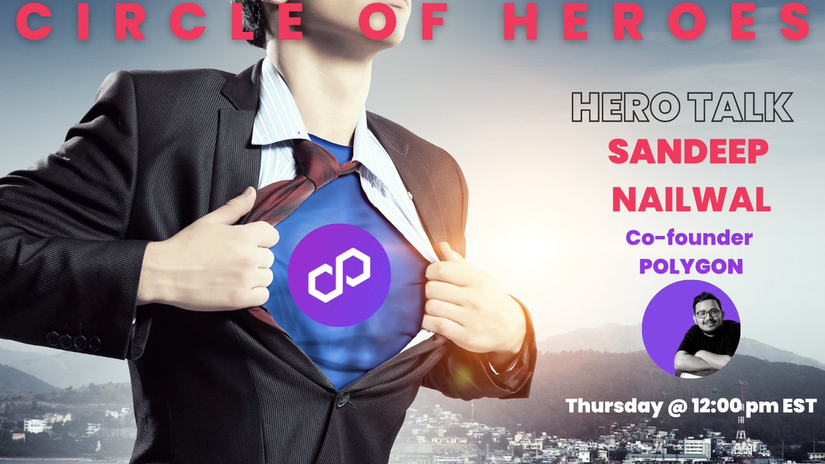 ⭕️ CIRCLE OF HEROES MEETING ⭕️ We welcome @sandeepnailwal, co-founder of @0xPolygon, to deliver our HERO TALK this week at the CIRCLE OF HEROES meeting. 🗓️ Thursday at 12:00 pm EST (Notice the time change for this week's meeting.) 👿 GOONS ASSEMBLE! 📍 discord.gg/crewmunity