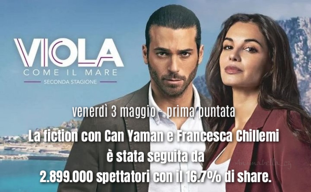 #ViolaComeIlMare2 - venerdì 3 maggio - prima puntata La fiction con #CanYaman e #FrancescaChillemi è stata seguita da 2.899.000 spettatori con il 16.7% di share.