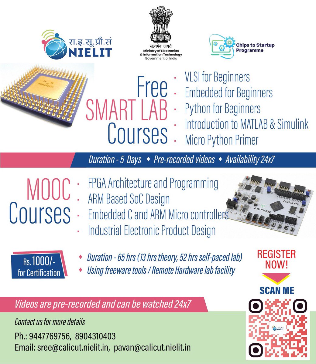 CAL_NIELIT's tweet image. Free #SMARTLab Courses with Hardware Remote Lab #nielit #c2s @NIELITIndia @mmmtripathi #MeitY