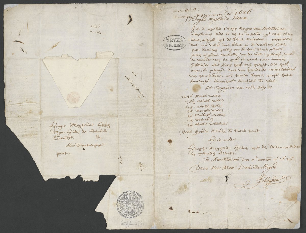 Hear ye! 'Tis time for #StuartSaturday! OTD 4 May, 1626, Dutchman Peter Minuit arrived on the island of Manhattan, which was already inhabited by the Algonquin people. In 1665, the British took over and it became New York.
Our theme is #17thCentury New York.
Image: '1626 letter