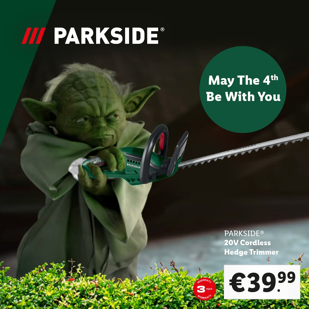 May the Fourth be with you all🌠 Parkside 20V Cordless Hedge Trimmer in-store Monday 6th of May, while stocks last😉⏳