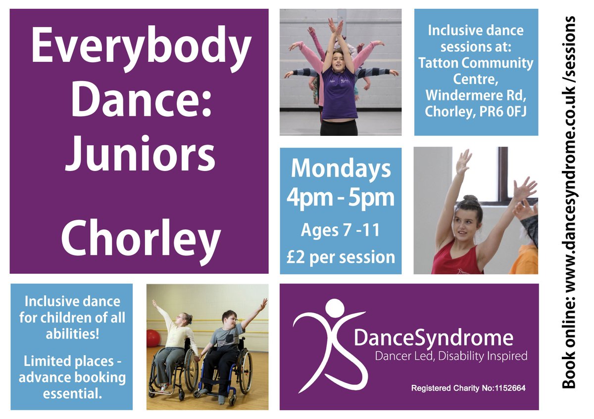 Calling all parents! Is your 7-11 year old looking for an inclusive dance session to improve their health & wellbeing and have fun? We're excited to be launching Everybody Dance: Juniors! Find out more & book our new taster sessions in Chorley: dancesyndrome.co.uk/session/everyb…