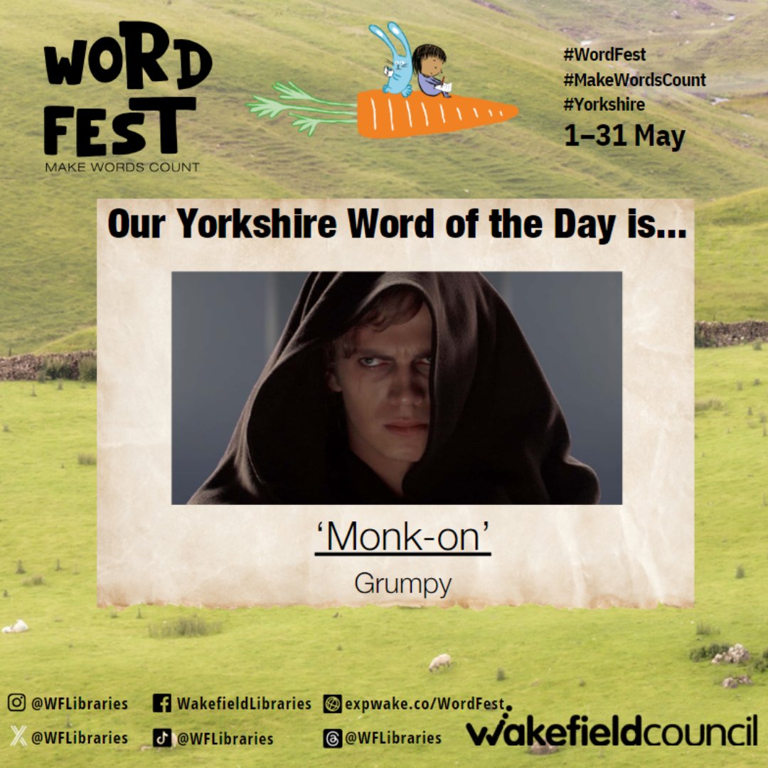 Word of the day- monk-on
#makewordscount #wordfest #libraries #wakefield #festival #Yorkshire #YorkshireWords #starwarsday