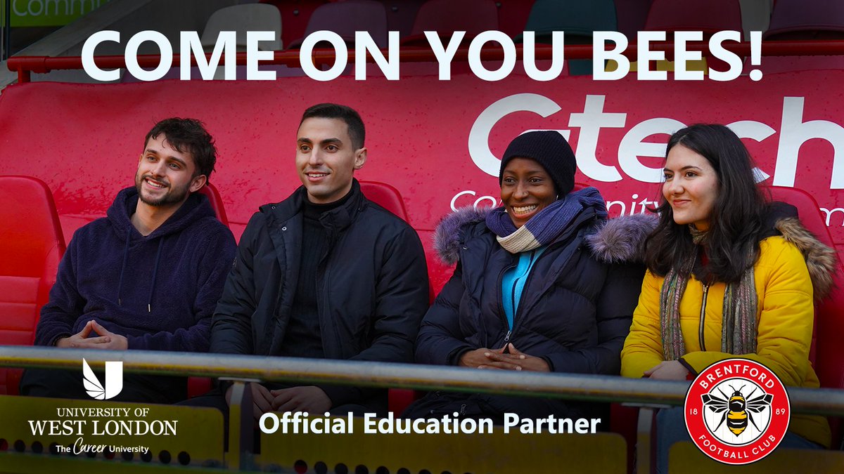 ⚽📢 Come on you Bees! We’re cheering for @BrentfordFC in their home game today against Fulham! ⭐ UWL is proud to be an official education partner with Brentford FC. #COYB