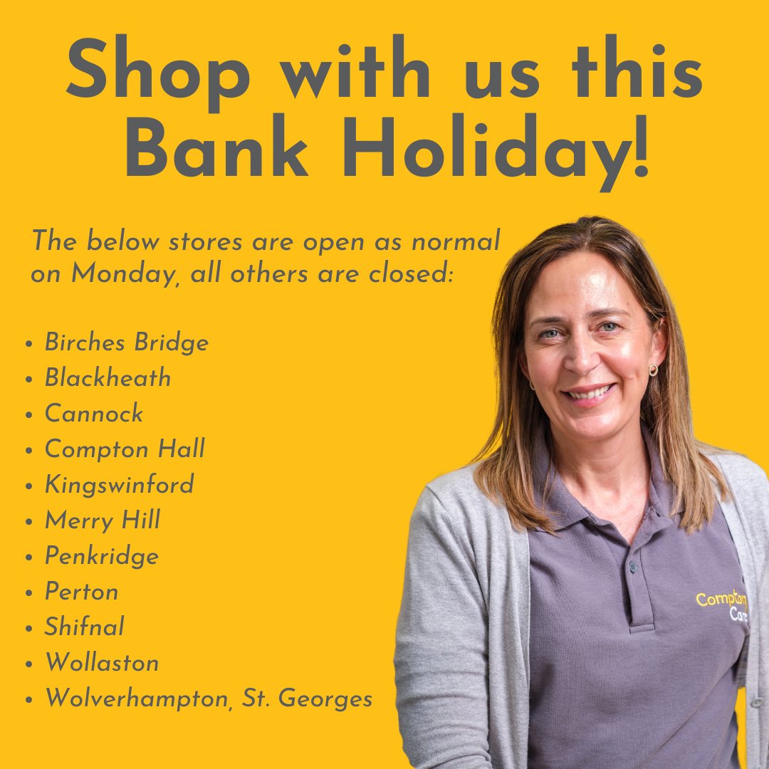 Shop with us this Bank Holiday Monday! Our Compton Hall store has G-Star jeans from just £9.99! And brand-new Wolverhampton Wanderers Castore sliders from just £7.99 - limited availability! Please see which stores are open on Monday We'd love to see you! comptoncare.org.uk/retail/our-sto…