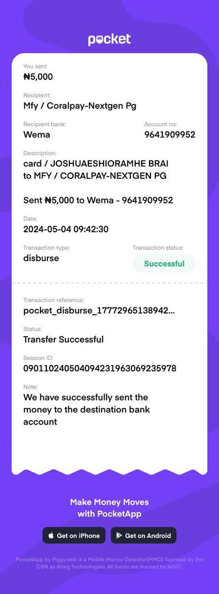 @CoralPayTech Good morning 
I made a transaction via the Mymtn app to transfer to this account number  9641909952 to buy data
I was debited but it showed failed