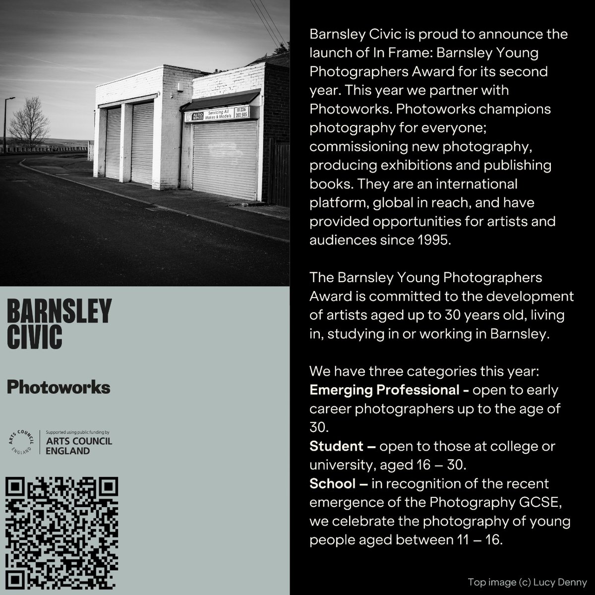 We are proud to announce, In Frame: Barnsley Young Photographers Award for its second year.  This year we partner with @photoworks_uk who champion photography for everyone. For more info visit rb.gy/38pq6j.