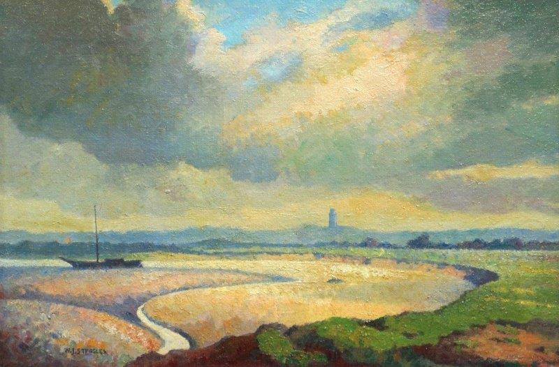 Thank you, John @JohnTizard as always. Yes, that one has a very 'calming' feel to it., as does this one of 'Fobbing' by Walter Steggles which is a post-war painting of his but derived from a sketch & exhibited painting from 1938. #WalterSteggles #SaturdayMorning #EastLondonGroup