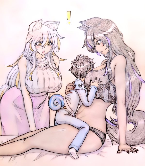 長身爆乳安産型ケモミミ狼お姉さん姉妹と迎える朝 