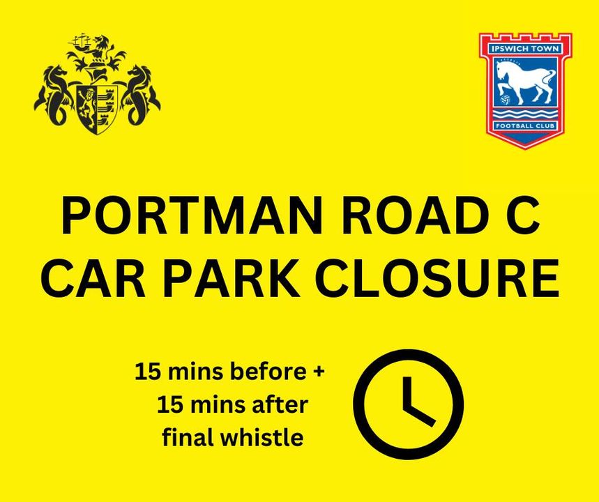 ⚽ Reminder for any @IpswichTown fans parking in Portman Road C car park for this evening's match. This car park will close for 30 minutes around the final whistle (15 mins before + 15 mins after) to ensure the safety of pedestrians after the game. ipswich.gov.uk/portman-road-c…