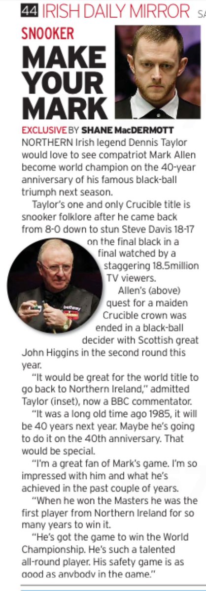 Dennis Taylor would love to see @pistol147 become world champion on the 40th anniversary of his black-ball triumph next year