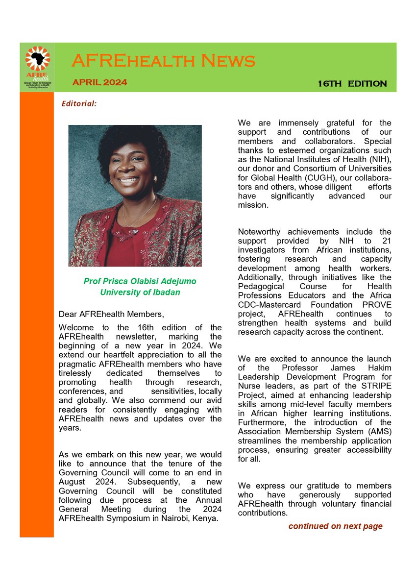 Discover the latest buzz in our 16th edition #Newsletter and stay up-to-date with all the exciting happenings in #AFREhealth. Please access the complete highlights by clicking on the link below. 👇 afrehealth.org/mediapage/afre… #Africa #Health #Education