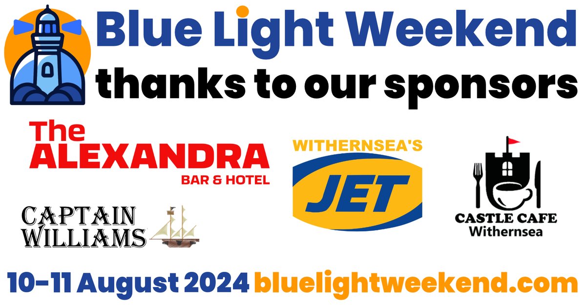 We are grateful to the generous sponsors of #BlueLightWeekend #Withernsea - they enable this all to happen ! 10-11 August 2024  bluelightweekend.com