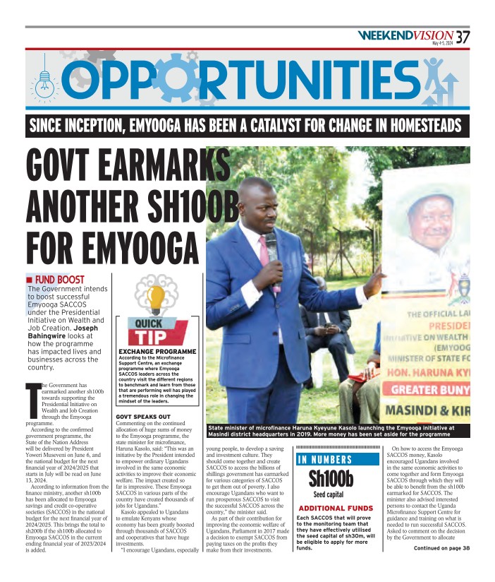 Keep, informed and engaged with the many opportunities in the Weekend Vision. You can get a copy from your nearest vendor or you can get an eCopy by subscribing editions.visiongroup.co.ug/html5/reader/p…