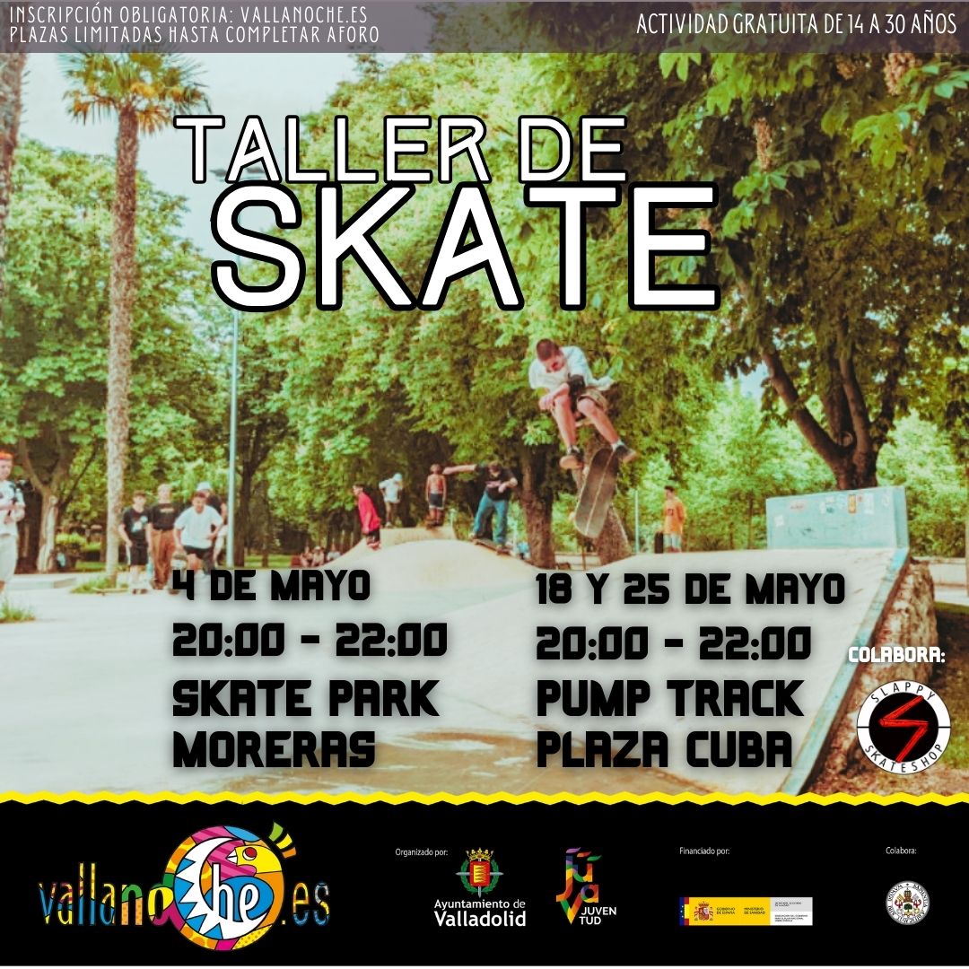 📢 Taller de Skate con @VallaTarde y @VallaNoche 📌 Skate Park Rosaleda ⏰ De 18:00 a 20:00 horas (VT) y de 20:00 a 22:00 horas (VN) 👉 Disfruta de las actividades #MejorEnBUS 🚍 Líneas con parada cercana: 1, 3, 4, 6, 8 y 24 👉+ info en: vallanoche.org