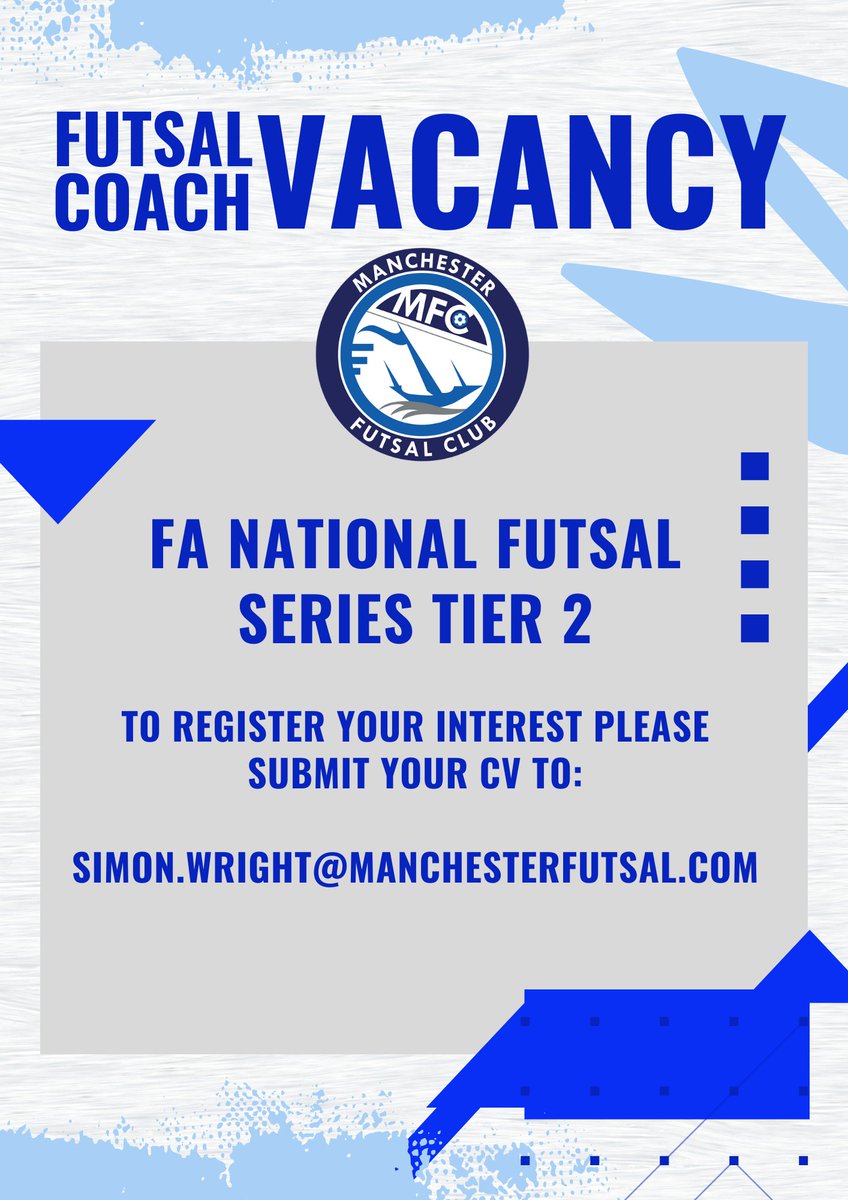 A unique opportunity to join @MFC_Futsal and support the development of our players within English Futsal. Apply now! #WeAreMFC #Manchester