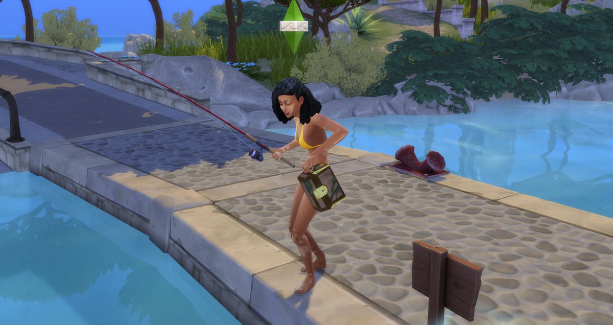 #Sims4 Toujours pas de poisson perroquet ! J'ai dû tricher pour que ses besoins restent haut pour qu'elle pêche plus longtemps, là elle a attrapé une pomme ! Tellement réaliste ce jeu ! 😂😂😂😂😂😂😂