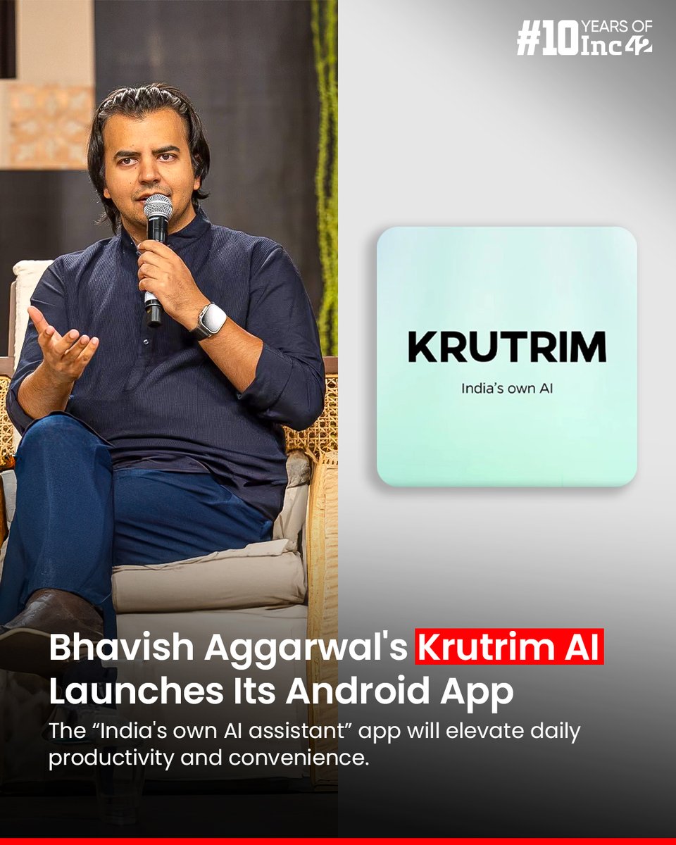 Over two months after the launch of its chatbot, Ola  founder @bhash -led AI unicorn @Krutrim AI has now released an Android app for its AI chatbot 👇

The app is now available on the Play Store and was released on May 2. The startup describes the app as “India's own AI…