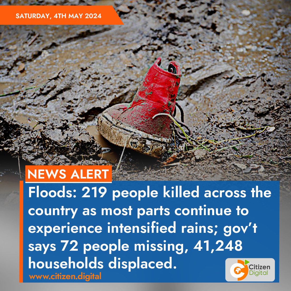 Floods: 219 people killed across the country as most parts continue to experience intensified rains; gov’t says 72 people missing, 41,248 households displaced