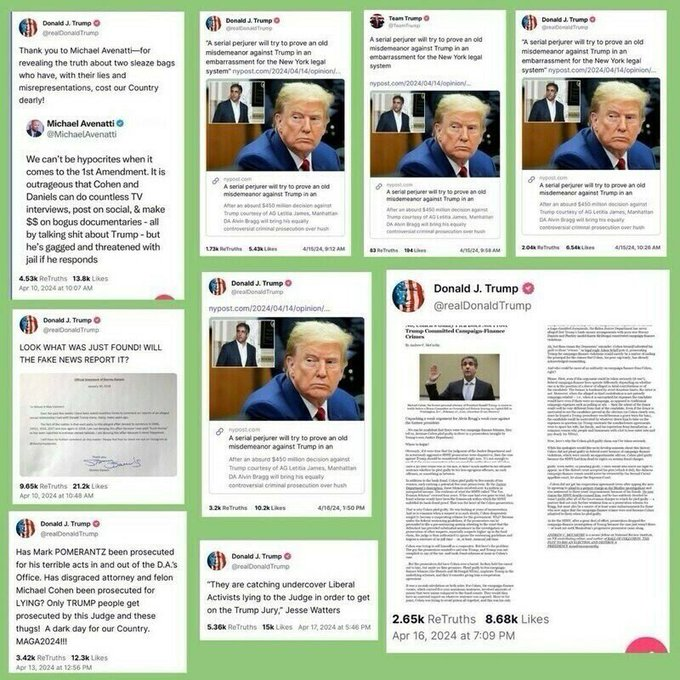 These are the Truth Social posts that 'President' Trump was ordered to take down by a corrupt Judge! 
You know what to do! 📭
Repost them for DJT and for #FreedomOfSpeech 
#Trump2024NowMorethanEver 
#Trump2024TheOnlyChoice