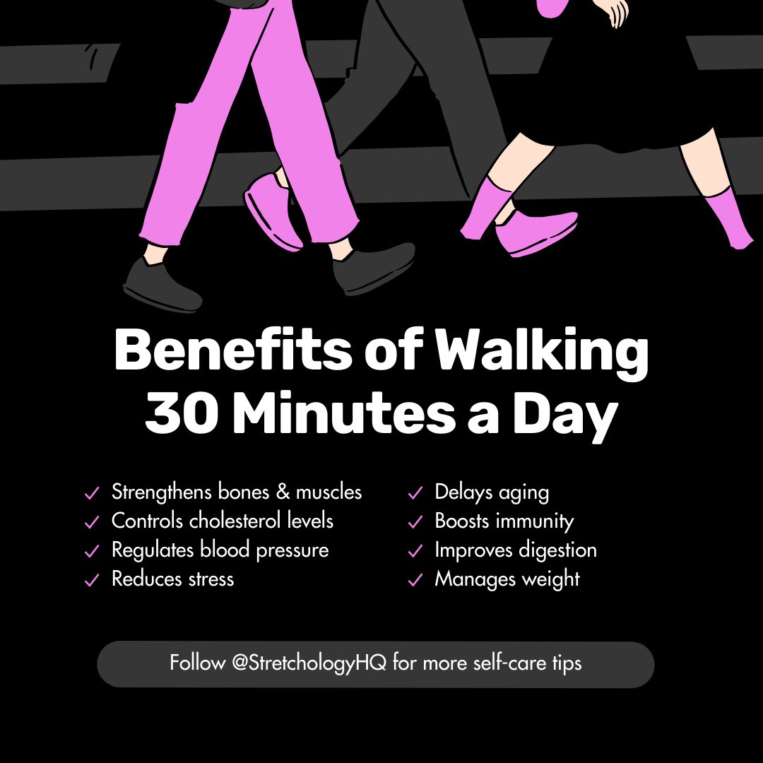 30 minutes a day keeps the doctor away!🌟

Lace up those sneakers and hit the pavement – your
body and mind will thank you!

#WalkForWellness #HealthyHabits #Stretchology
#HipPainRelief #StretchForHipMobility #HipFlexibility
#MobilityMatters #JointHealth #StretchingTips