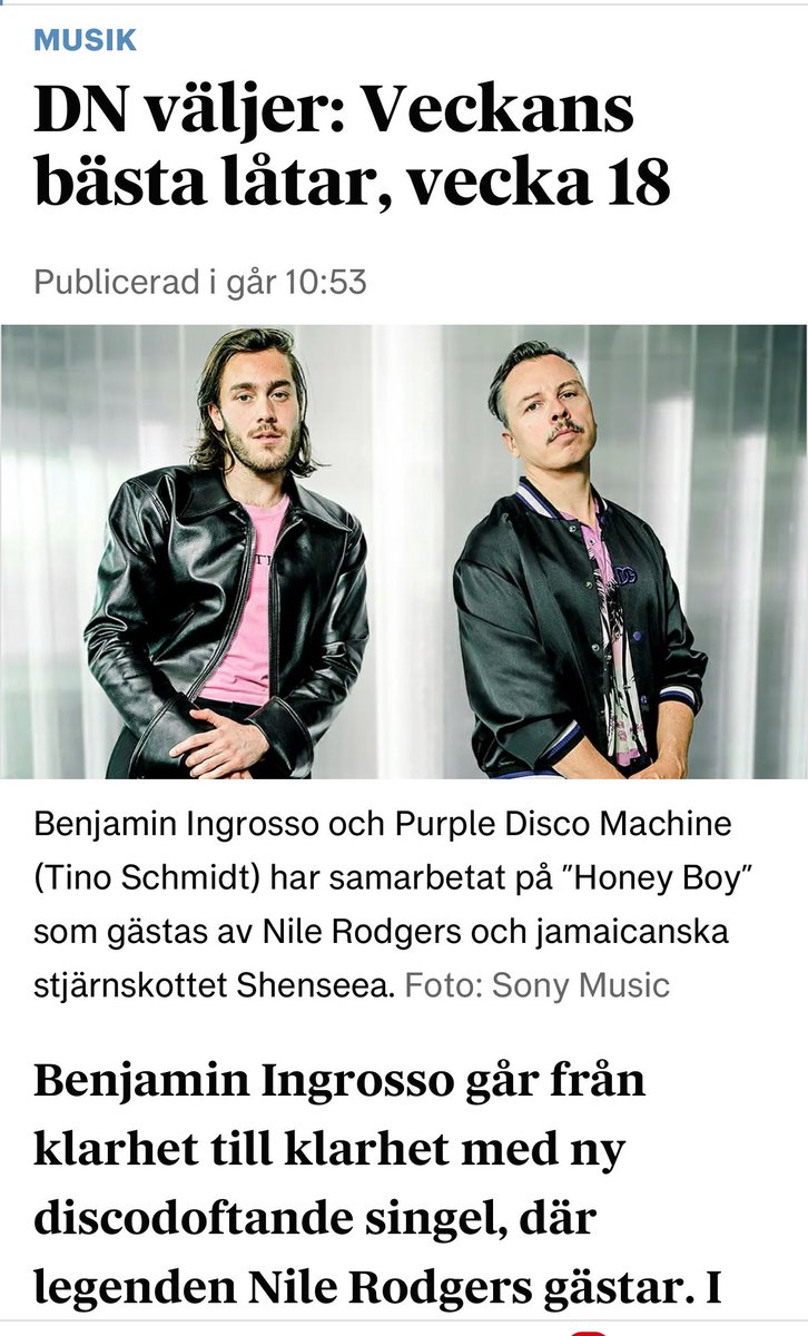 Är så nöjd med att jag tidigt insåg vilket musikaliskt geni @BenjyIngrosso är. Nu är jag i gott sällskap med Niles Rogers.