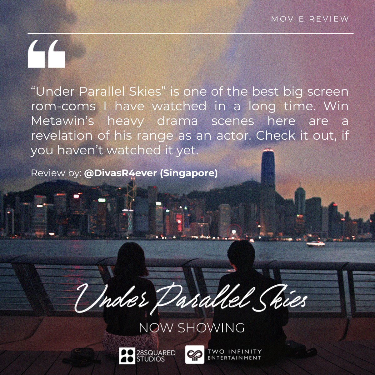 MOVIE REVIEW (Singapore): 'Under Parallel Skies' is one of the best big screen rom-coms I have watched in a long time.

See for yourself! Catch #WinMetawin and #JanellaSalvador in one of the most anticipated film collaborations of the year in Asia, #UnderParallelSkies, at cinemas…