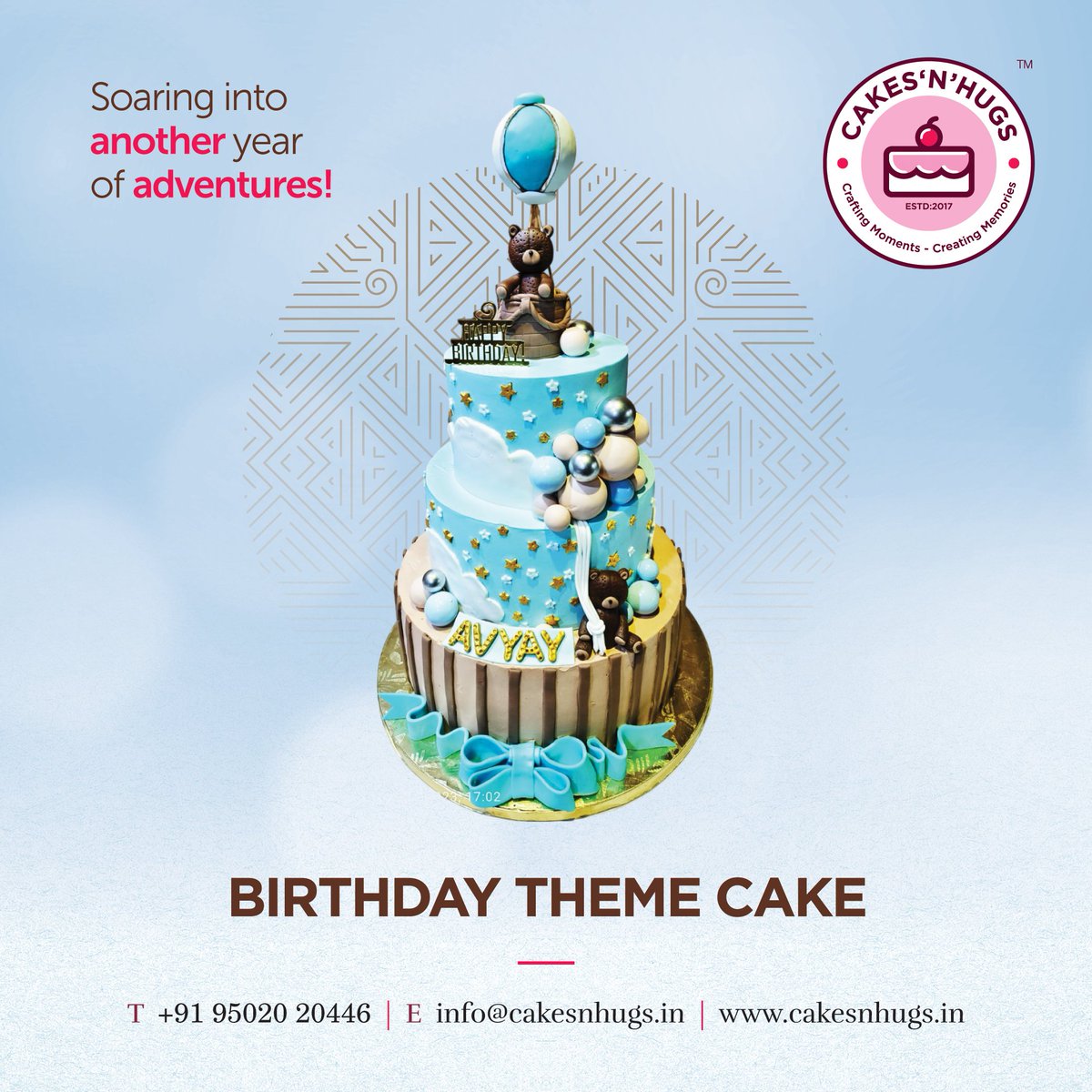 Reach for the skies with our whimsical hot air balloon cake from Cakes n Hugs! Let your sweetest memories take flight. Order now at cakesnhugs.in

#CakesnHugs #TreatYourself #CustomCakes #CelebrationCakes #BirthdayCakes #AnniversaryCakes #SpecialCakes #Hyderabad
