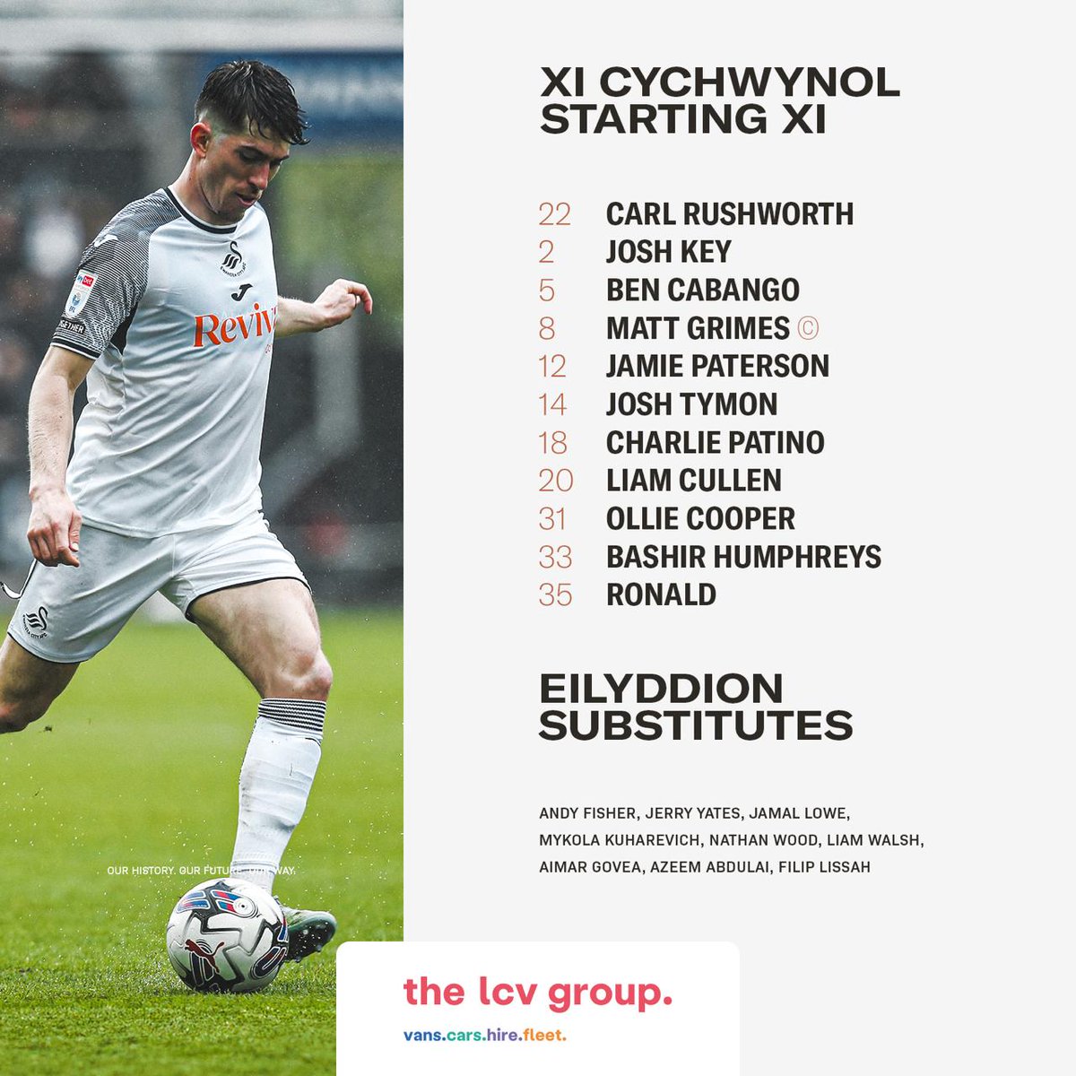 ⚠️ 𝗦𝗧𝗔𝗥𝗧𝗜𝗡𝗚 𝗫𝗜 ⚠️ Here's how the #Swans line up for the final @SkyBetChamp fixture of the campaign 🆚 @MillwallFC. Brought to you in partnership with @the_lcvgroup.