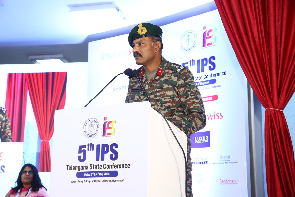 The 5th Indian Prosthodontics Society, Telangana State Conference was held at the Army College of Dental Sciences (ACDS), Secunderabad on 3rd and 4th May 2024. Brigadier Somashankar, SM, Dy GOC TASA, was the Chief Guest. @ACDSHyd 1/2