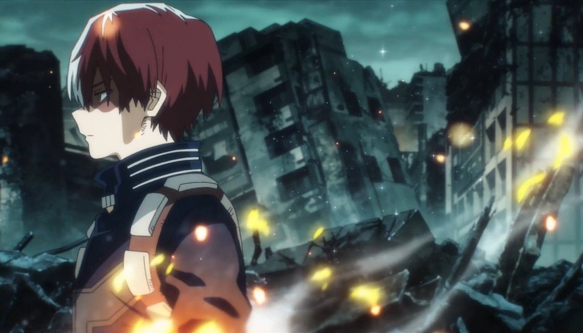 Shoto in this scene with embers of his flames floating around is beautiful