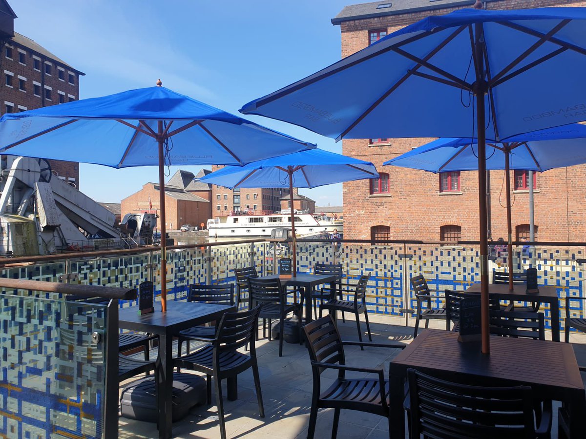 It look’s like it’s going to be a nice #BankHoliday weekend ☀️ and we have the perfect #SunTrap #SunTerrace to enjoy it! #BlueBamboo outdoor area is one of the most picturesque spots in #Gloucester #Docks! #Wdyt #SupportLocal #LocalBusiness
