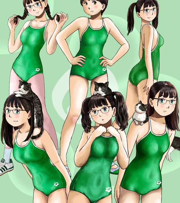 #みどりの日なので緑色の画像を貼る
🟩スクール水着編🟩 