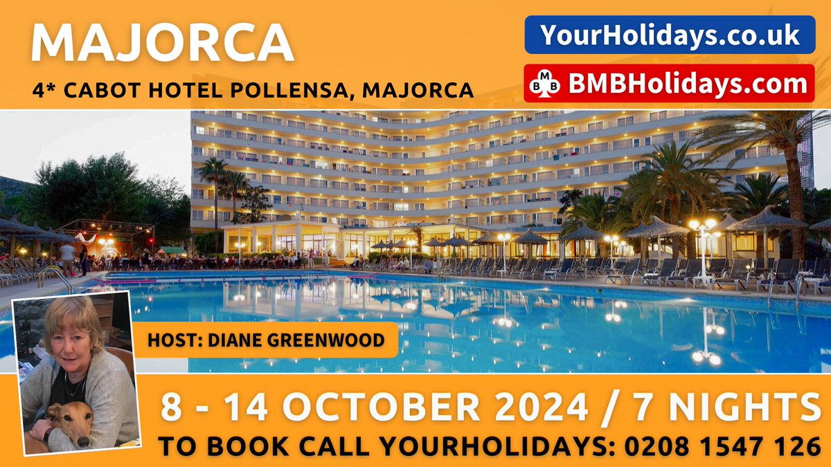 OVERSEAS BRIDGE HOLIDAY
8-15 Oct | 7 Night | Majorca | 4* Cabot Hotel Pollensa
HOST: Diane GreenwoodIn partnership with Your Holidays
For more info bit.ly/3x5XIJ6
or to book call Your Holidays: 0208 154 7126
#BMBHolidays #bridgeholidays