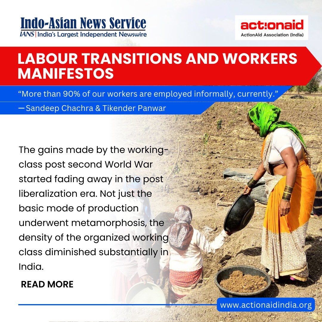 India's Shifting Workforce Needs New Solutions While economic growth surges, secure jobs with benefits are vanishing. The burden falls on women and marginalized communities who are pushed into informal, often precarious, work. Read more- ians.in/vmpl/labour-tr…