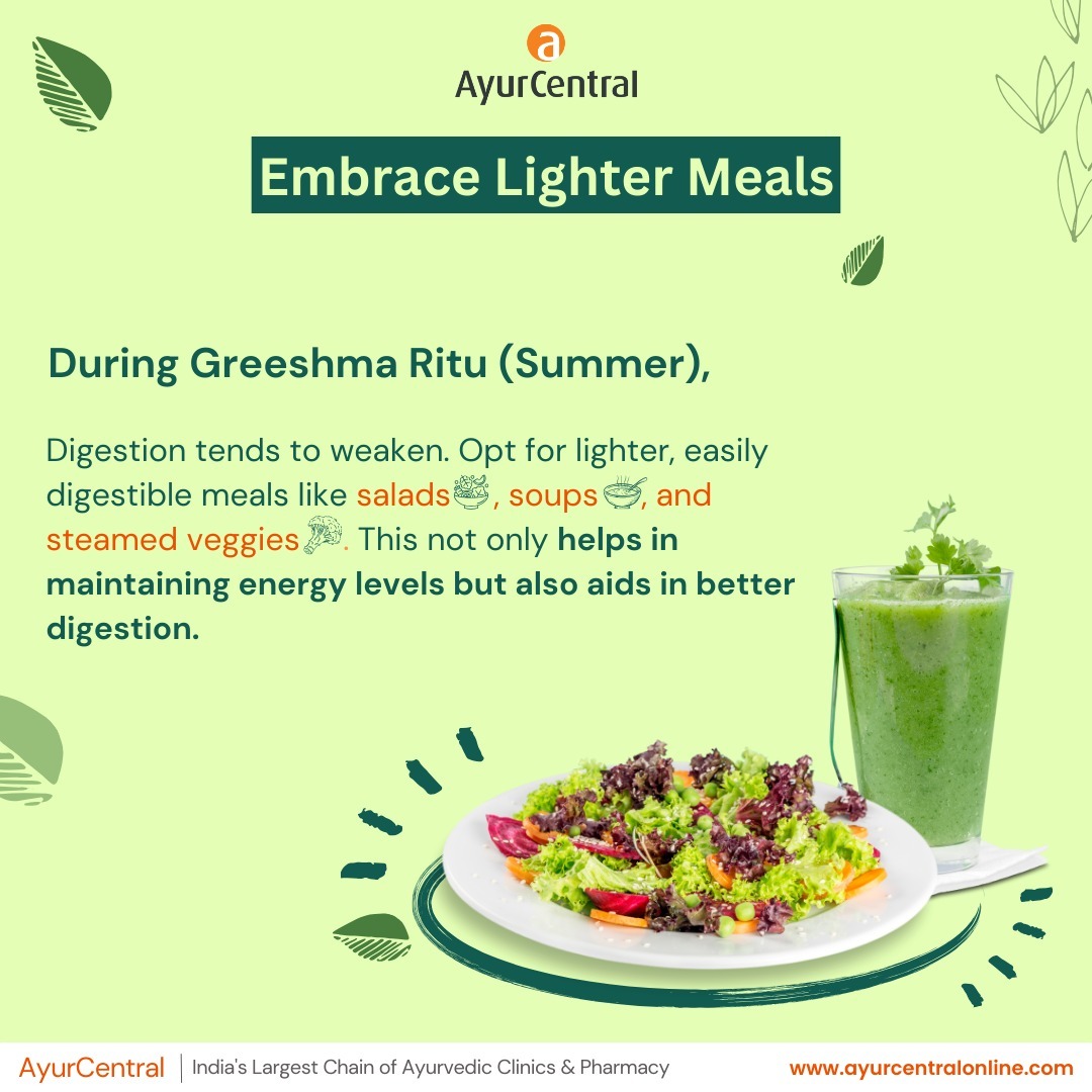 Beat the heat of Greeshma Ritu with lighter meals! 🌞 Dive into refreshing salads, cool smoothie bowls, and vibrant fruit platters. Let your taste buds dance with the flavors of summer while keeping it light and refreshing.
#GreeshmaRitu #LighterMeals #SummerDelights