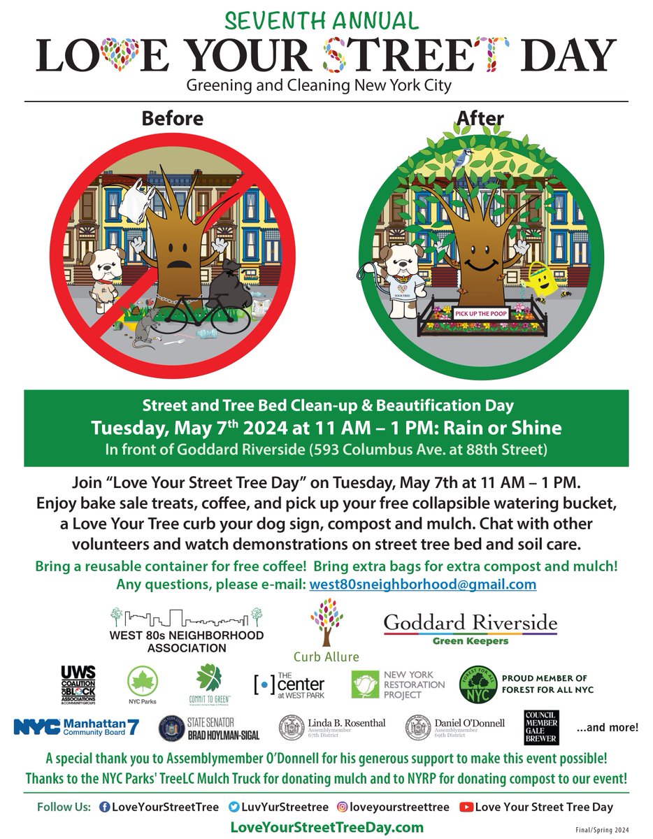 Proud to co-host Love Your Street Tree Day at 88th & Columbus! Get supplies to green your block Tuesday from 11-1. Thx @West_80s @CurbAllure @UWSCoalition @NYCParks Ctr at West Park @NYRP @ForestforAllNYC @CB7Manhattan @bradhoylman @Danny_ODonnell_ @LindaBRosenthal @galeabrewer.