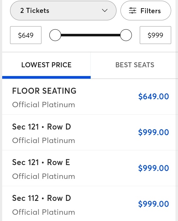 Capital one Arena has only 6-7 tickets left,and all are Platinum tickets (tickets whose prices are increased by ticketmaster   due to demand but without any benefit)