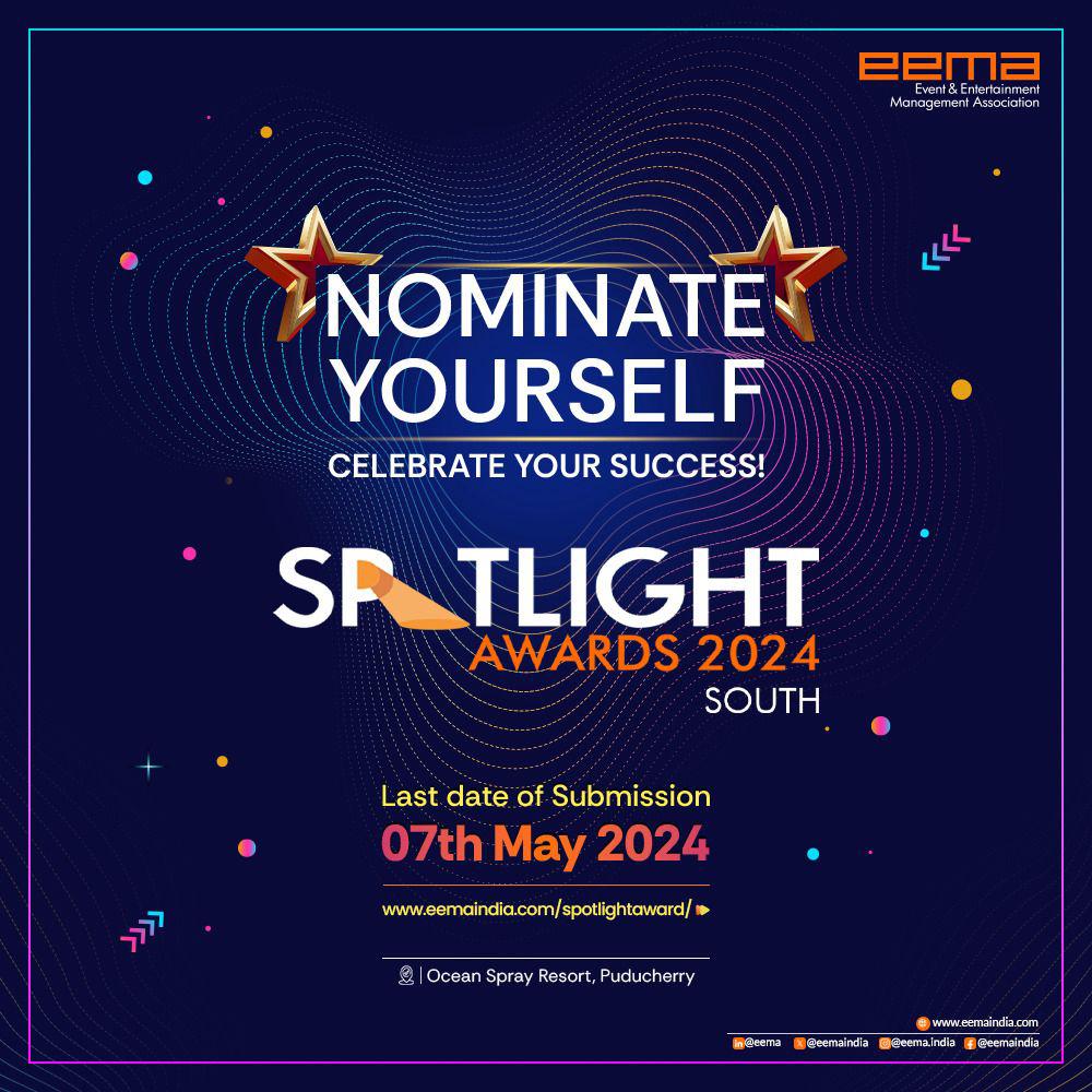 Calling all event industry trailblazers! Is your project a showstopper? Enter the EEMA Spotlight Awards & be recognized for event excellence!

Deadline for Entries: 7th May, 2024

This glittering ceremony on Wednesday, May 21st, celebrates the brilliance that defines who we are.